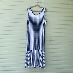 Sunday Striped White Navy Drop Waist Sleeveless Dress